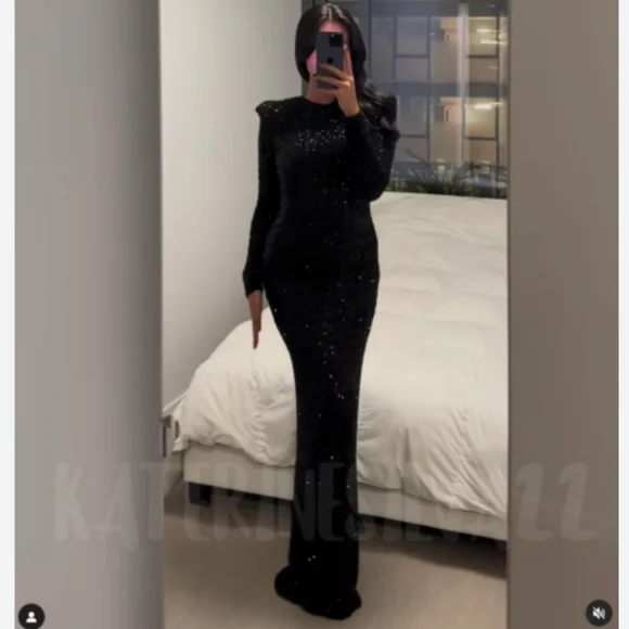 Zara  SEQUIN MAXI DRESS GOWN BLACK SIZE XS - Picture 12 of 16